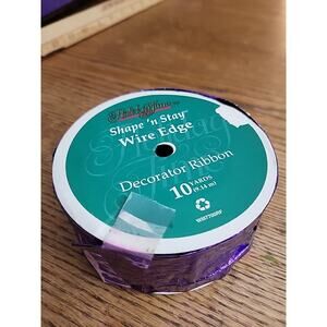 Vintage Holiday Time Shape N Stay Wire Edge Purple Decorator Ribbon 10 Yards